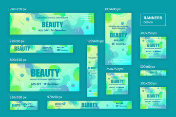 Aufkleber - Collection web banners different sizes for mobile and social networks, poster, shopping ads, marketing material. Bundle banners for product promotion, beauty and cosmetics, fashion, natural product.