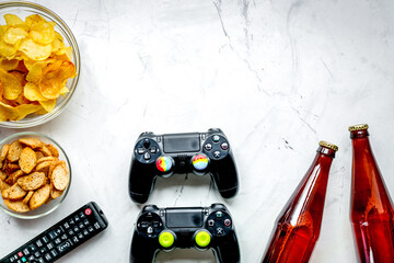 playing console concept with chips on white background top view mock up