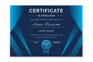 Wall Mural - Modern and professional certificate template design of appreciation award.	