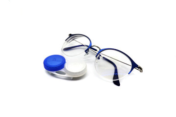 lenses in a jar glasses for vision diopters on a white background
