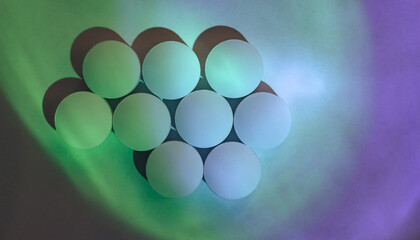 Fototapete - Pills or drugs in a package under neon light. Beautiful background pattern for design.