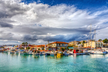 Fishing boats view at Dalyan Village in Cesme Town of Izmir Province. Cesme is populer tourist destination in Turkey.