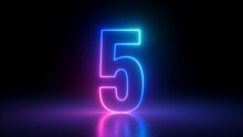3d Render, Number Five Glowing In The Dark, Pink Blue Neon Light