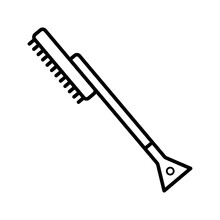 Simple Vector Icon On The Theme Of Snow Removal. The Icon Brush With A Scraper For Cleaning The Car From Snow Is Presented