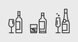 Classic Alcohol icons. Wine, whiskey and champagne icons set. Wine, whiskey and champagne icons isolated on white background. Restaurant menu design. Vector illustration