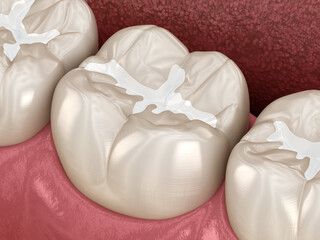 Wall Mural - Molar Fissure dental fillings, Medically accurate 3D illustration of dental concept
