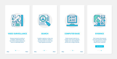 Aufkleber - Police investigation of crime concept vector illustration. UX, UI onboarding mobile app page screen set with line video surveillance, search for criminal evidence, computer base abstract symbols