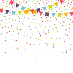Canvas Print - Party background with colorful garlands and confetti, vector illustration