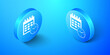 © mingirov - Isometric Calendar and clock icon isolated on blue background. Schedule, appointment, organizer, timesheet, time management, important date. Blue circle button. Vector.