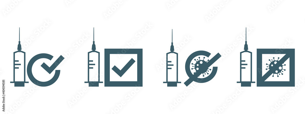 Vaccine covid-19 use icon. Flat vector illustration. - obrazy, fototapety, plakaty 