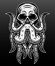 Black White Human Skull Octopus