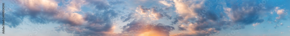 Gorgeous panorama scenic of sunrise and sunset with silver lining and cloud in the morning and evening. Panoramic landscape image. - obrazy, fototapety, plakaty 
