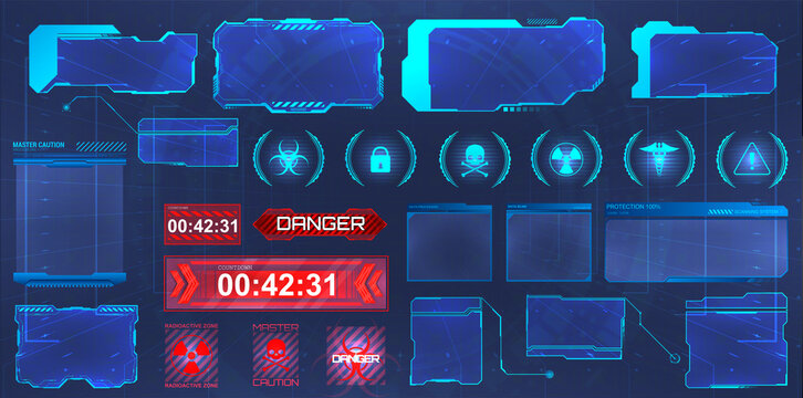 HUD screens, frames collection. Futuristic hi-tech elements interface. Screens for GUI, UI, APP, games. Info panels, callouts titles and holograms frames screen. Digital info boxes template. Vector