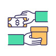 Stock sale RGB color icon. Income generating assets. Transaction form. Exchange money for goods and services. Tangible and intangible assets. Accounting purposes. Isolated vector illustration