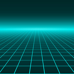 Aufkleber - Vector perspective grid. Abstract retro background in 80s style.