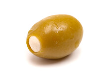 Green Olives Stuffed With Cheese On A White Background