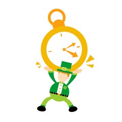 Wall Mural - leprechaun pick clock time cartoon doodle flat design style vector illustration