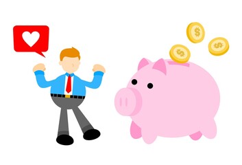 Wall Mural - businessman worker pick pig bank money dollar economy cartoon doodle flat design style vector illustration