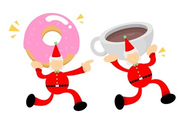 merry christmas santa claus and sweet doughnut drink coffee cup cartoon doodle flat design style vector illustration