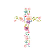 Easter Green Spring Cross Of Jesus In My Heart Concept. Collage From Springs Plants Branches And Flowers. Isolated. You Can Find All The Full Sized Images In My Portfolio.