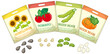 Set of different seed packaging on white background