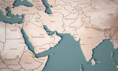 Wall Mural - Middle East map illustration. map of the world with a country name.