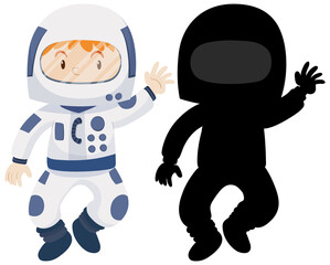 Wall Mural - Kid wearing astronaut costume with its silhouette