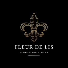 Elegant Line Art Fleur De Lis Logo Icon Vector On Black Background