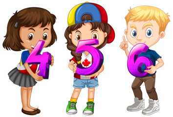 Different three kids holding math number