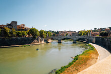 Ponte Vittorio Emanuele Bridge And Tevere River In Rome, Italy