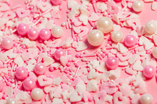Pink Sugar Sprinkles Or Confetti Closeup