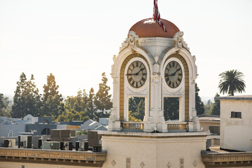 Sun shines on the historic downtown district of Santa Ana, California, USA.