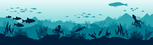 Illustration Of The Underwater World. Reefs And Fish In The Ocean.