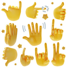 Sticker - Realistic Detailed 3d Emoji Hands Set. Vector