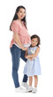 © Pixel-Shot - Pregnant Asian woman with her daughter on white background