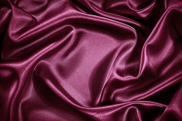Wall Mural - Red purple silk satin background. Shiny fabric with wavy soft pleats. Beautiful fabric background with empty space for your product and design.