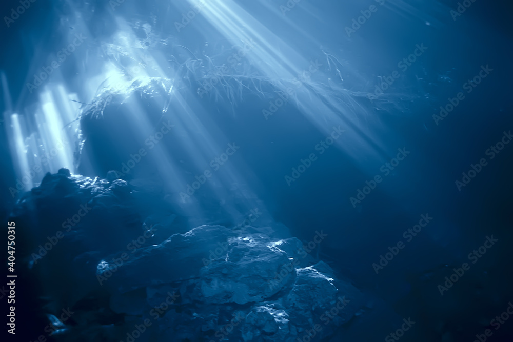 rays of light under water, abstract marine background nature landscape rays blurred - obrazy, fototapety, plakaty 