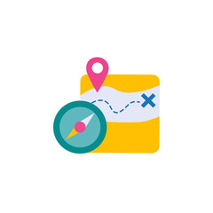 Poster - location guide route flat style icon with gps map pin and compass sign symbol vector illustration