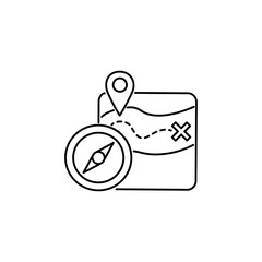 Poster - location guide route stoke outline icon with gps map pin and compass sign symbol vector illustration