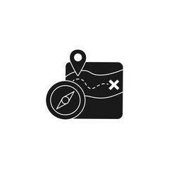 Poster - location guide route solid style icon with gps map pin and compass sign symbol vector illustration