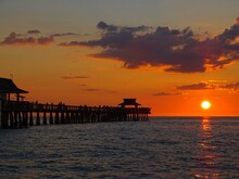 North America, United States, Florida, Collier County, Sunset Over Naples Pier
