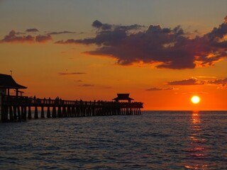 North America, United States, Florida, Collier County, sunset over Naples Pier
