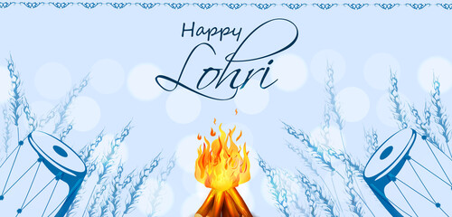 Wall Mural - easy to edit vector illustration on Happy Lohri festival of Punjab India background