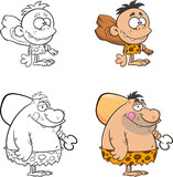 Fototapeta Pokój dzieciecy - Caveman Cartoon Characters. Vector Collection Set Isolated On White Background