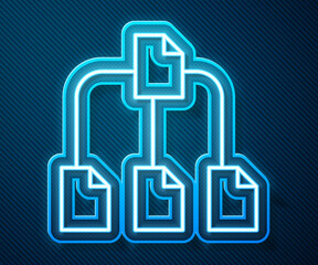 Aufkleber - Glowing neon line Folder tree icon isolated on blue background. Computer network file folder organization structure flowchart. Vector.