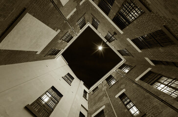 Poster - Tilt view of sky from historical building