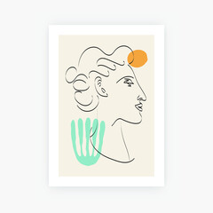 Wall Mural - Abstract woman portrait. Matisse inspired minimalist poster, line drawing art with organic shapes. Contemporary vector illustration