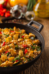 Wall Mural - Buckwheat with chicken and vegetables.