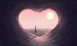 © Jorm Sangsorn - Love concept art Floating  woman with heart cave, imagination painting, 3d illustration, conceptual artwork, fantasy nature landscape