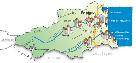 Poster - 66 Carte du département des Pyrénées-Orientales